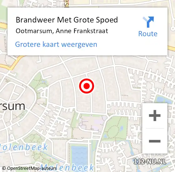 Locatie op kaart van de 112 melding: Brandweer Met Grote Spoed Naar Ootmarsum, Anne Frankstraat op 10 december 2023 11:22