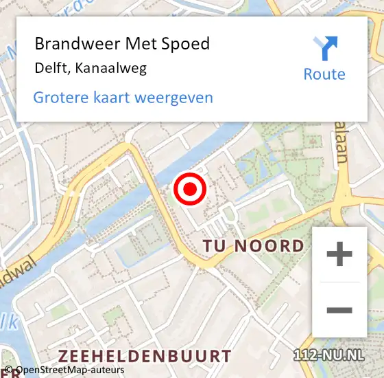 Locatie op kaart van de 112 melding: Brandweer Met Spoed Naar Delft, Kanaalweg op 10 december 2023 11:49