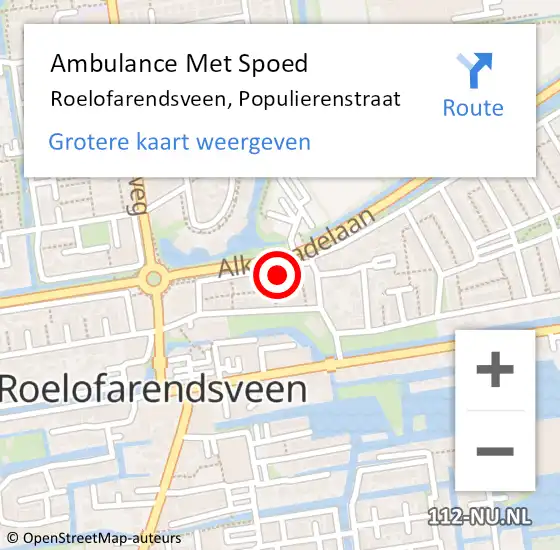 Locatie op kaart van de 112 melding: Ambulance Met Spoed Naar Roelofarendsveen, Populierenstraat op 10 december 2023 11:54