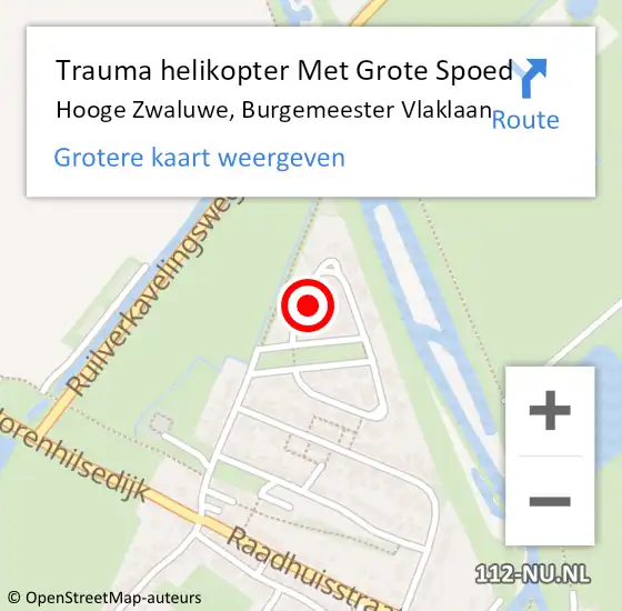 Locatie op kaart van de 112 melding: Trauma helikopter Met Grote Spoed Naar Hooge Zwaluwe, Burgemeester Vlaklaan op 10 december 2023 12:19