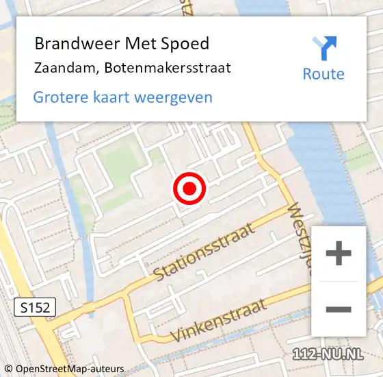 Locatie op kaart van de 112 melding: Brandweer Met Spoed Naar Zaandam, Botenmakersstraat op 10 december 2023 12:23