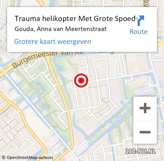 Locatie op kaart van de 112 melding: Trauma helikopter Met Grote Spoed Naar Gouda, Anna van Meertenstraat op 10 december 2023 12:28