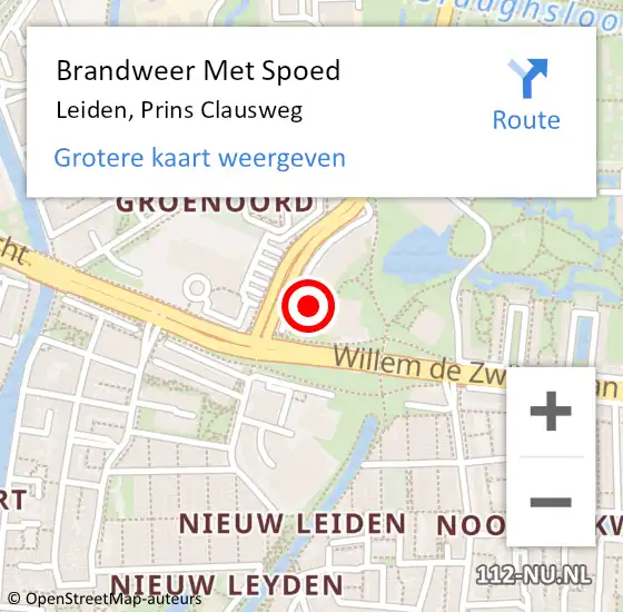 Locatie op kaart van de 112 melding: Brandweer Met Spoed Naar Leiden, Prins Clausweg op 10 december 2023 12:43