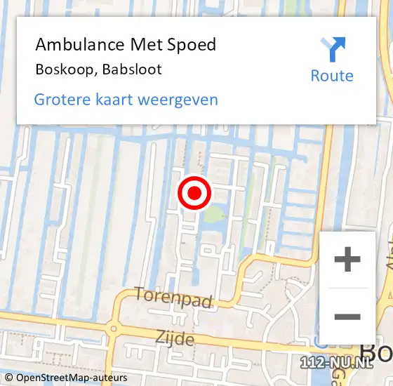 Locatie op kaart van de 112 melding: Ambulance Met Spoed Naar Boskoop, Babsloot op 10 december 2023 13:00