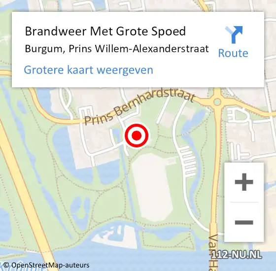 Locatie op kaart van de 112 melding: Brandweer Met Grote Spoed Naar Burgum, Prins Willem-Alexanderstraat op 10 december 2023 13:06