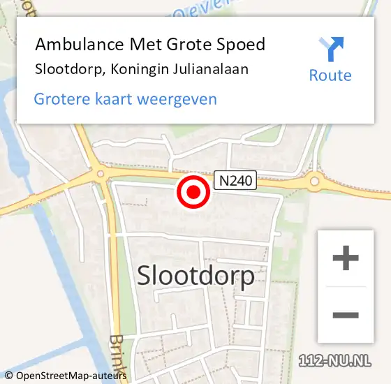 Locatie op kaart van de 112 melding: Ambulance Met Grote Spoed Naar Slootdorp, Koningin Julianalaan op 10 december 2023 13:25