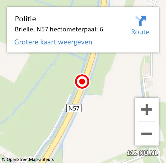 Locatie op kaart van de 112 melding: Politie Brielle, N57 hectometerpaal: 6 op 10 december 2023 13:34