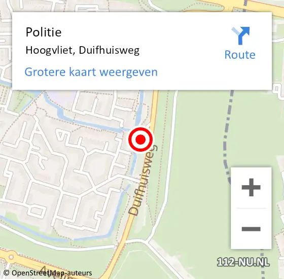 Locatie op kaart van de 112 melding: Politie Hoogvliet, Duifhuisweg op 10 december 2023 13:38
