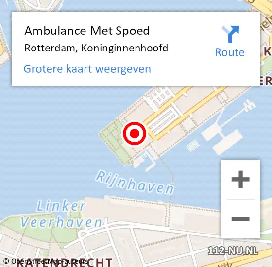 Locatie op kaart van de 112 melding: Ambulance Met Spoed Naar Rotterdam, Koninginnenhoofd op 10 december 2023 13:50