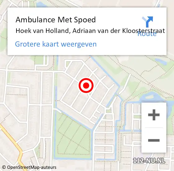 Locatie op kaart van de 112 melding: Ambulance Met Spoed Naar Hoek van Holland, Adriaan van der Kloosterstraat op 10 december 2023 13:56