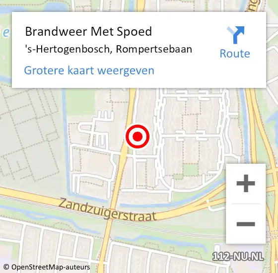 Locatie op kaart van de 112 melding: Brandweer Met Spoed Naar 's-Hertogenbosch, Rompertsebaan op 10 december 2023 14:00