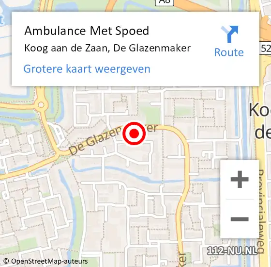 Locatie op kaart van de 112 melding: Ambulance Met Spoed Naar Koog aan de Zaan, De Glazenmaker op 10 december 2023 14:03