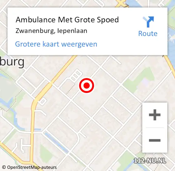 Locatie op kaart van de 112 melding: Ambulance Met Grote Spoed Naar Zwanenburg, Iepenlaan op 10 december 2023 14:25