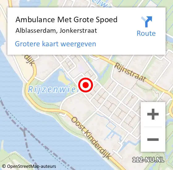 Locatie op kaart van de 112 melding: Ambulance Met Grote Spoed Naar Alblasserdam, Jonkerstraat op 10 december 2023 15:01