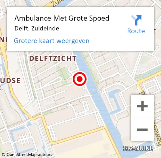 Locatie op kaart van de 112 melding: Ambulance Met Grote Spoed Naar Delft, Zuideinde op 10 december 2023 15:08