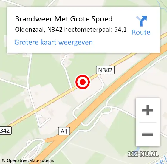 Locatie op kaart van de 112 melding: Brandweer Met Grote Spoed Naar Oldenzaal, N342 hectometerpaal: 54,1 op 10 december 2023 15:19