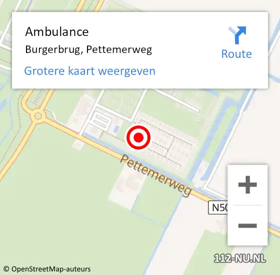 Locatie op kaart van de 112 melding: Ambulance Burgerbrug, Pettemerweg op 10 december 2023 15:20