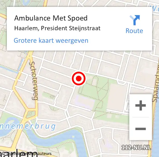 Locatie op kaart van de 112 melding: Ambulance Met Spoed Naar Haarlem, President Steijnstraat op 10 december 2023 15:26