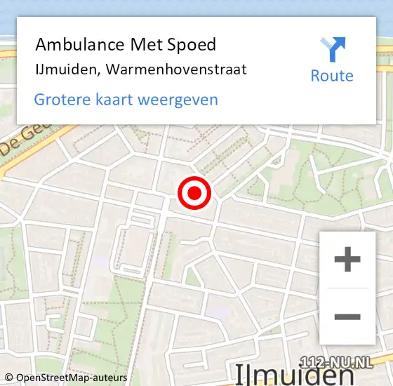 Locatie op kaart van de 112 melding: Ambulance Met Spoed Naar IJmuiden, Warmenhovenstraat op 10 december 2023 15:38