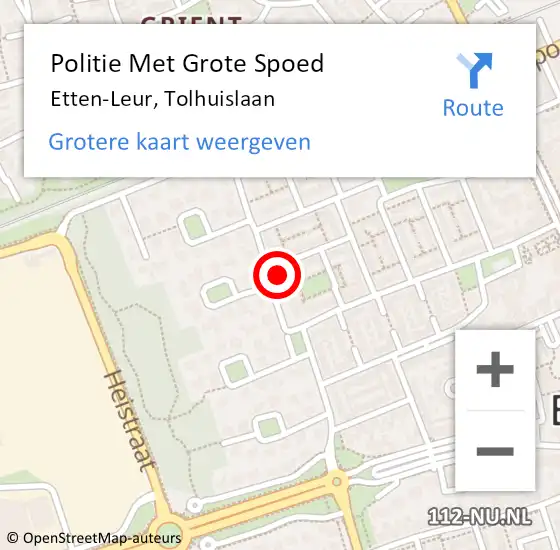 Locatie op kaart van de 112 melding: Politie Met Grote Spoed Naar Etten-Leur, Tolhuislaan op 10 december 2023 15:40