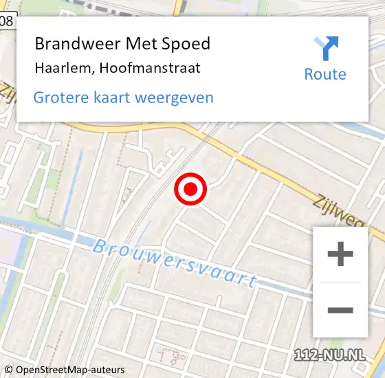 Locatie op kaart van de 112 melding: Brandweer Met Spoed Naar Haarlem, Hoofmanstraat op 10 december 2023 15:46