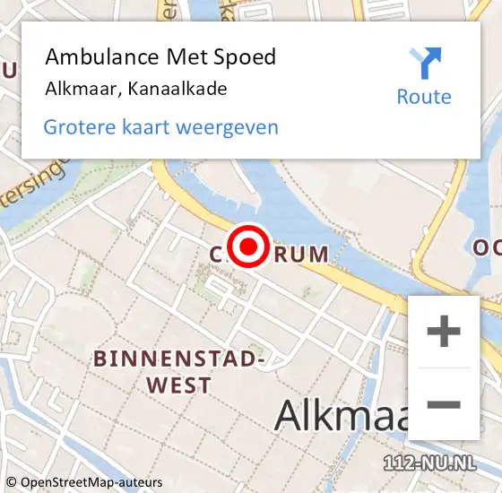 Locatie op kaart van de 112 melding: Ambulance Met Spoed Naar Alkmaar, Kanaalkade op 10 december 2023 15:55