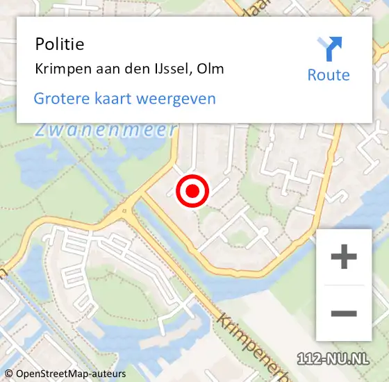 Locatie op kaart van de 112 melding: Politie Krimpen aan den IJssel, Olm op 9 september 2013 16:00