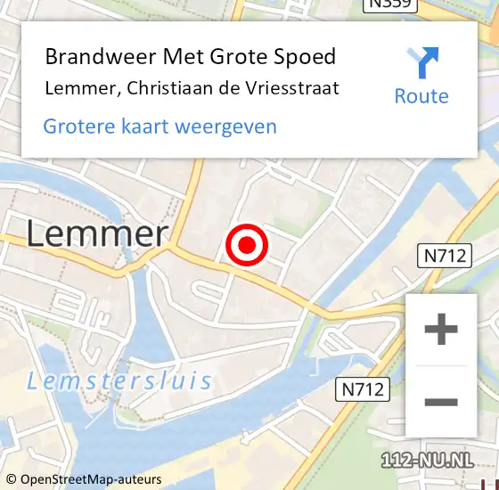 Locatie op kaart van de 112 melding: Brandweer Met Grote Spoed Naar Lemmer, Christiaan de Vriesstraat op 10 december 2023 16:21