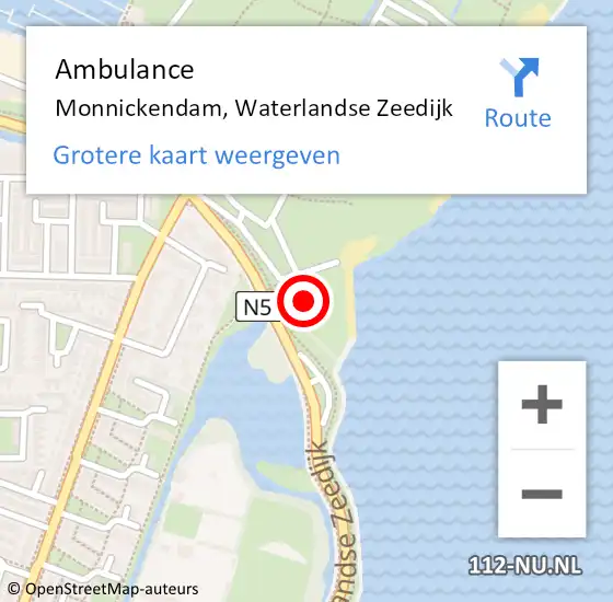 Locatie op kaart van de 112 melding: Ambulance Monnickendam, Waterlandse Zeedijk op 10 december 2023 17:00