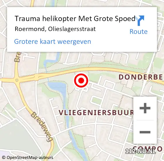 Locatie op kaart van de 112 melding: Trauma helikopter Met Grote Spoed Naar Roermond, Olieslagersstraat op 10 december 2023 17:11