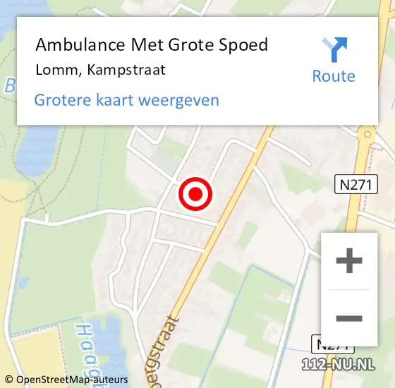 Locatie op kaart van de 112 melding: Ambulance Met Grote Spoed Naar Lomm, Kampstraat op 18 september 2014 07:42