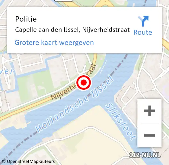 Locatie op kaart van de 112 melding: Politie Capelle aan den IJssel, Nijverheidstraat op 10 december 2023 18:06