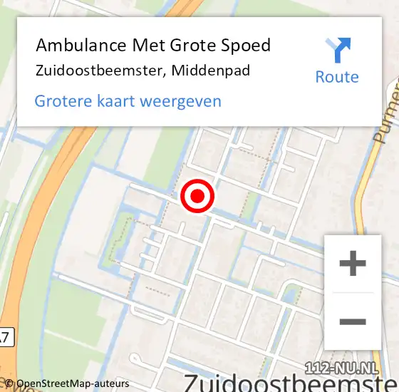 Locatie op kaart van de 112 melding: Ambulance Met Grote Spoed Naar Zuidoostbeemster, Middenpad op 10 december 2023 19:04