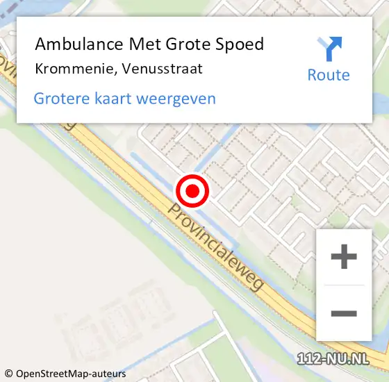 Locatie op kaart van de 112 melding: Ambulance Met Grote Spoed Naar Krommenie, Venusstraat op 10 december 2023 19:22