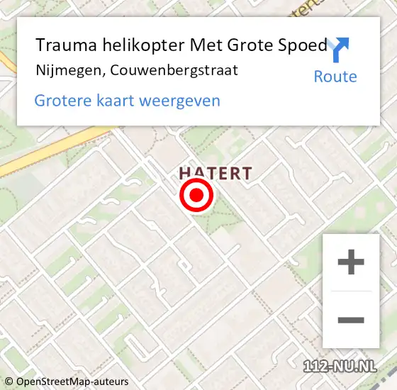 Locatie op kaart van de 112 melding: Trauma helikopter Met Grote Spoed Naar Nijmegen, Couwenbergstraat op 10 december 2023 19:31