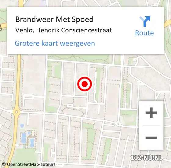 Locatie op kaart van de 112 melding: Brandweer Met Spoed Naar Venlo, Hendrik Consciencestraat op 10 december 2023 19:36