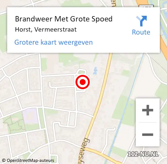 Locatie op kaart van de 112 melding: Brandweer Met Grote Spoed Naar Horst, Vermeerstraat op 10 december 2023 19:42