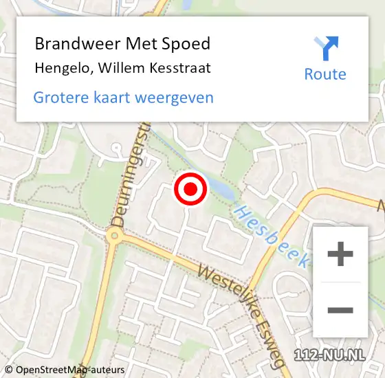 Locatie op kaart van de 112 melding: Brandweer Met Spoed Naar Hengelo, Willem Kesstraat op 10 december 2023 19:56