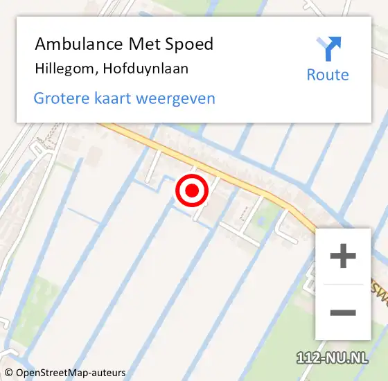 Locatie op kaart van de 112 melding: Ambulance Met Spoed Naar Hillegom, Hofduynlaan op 10 december 2023 19:59