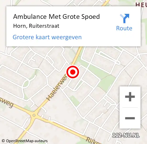 Locatie op kaart van de 112 melding: Ambulance Met Grote Spoed Naar Horn, Ruiterstraat op 10 december 2023 20:21