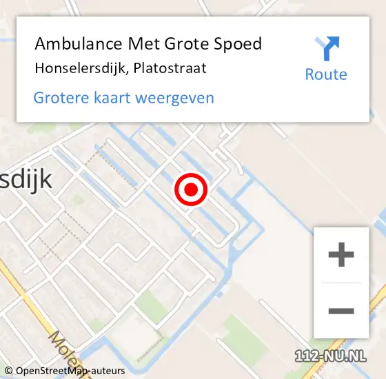 Locatie op kaart van de 112 melding: Ambulance Met Grote Spoed Naar Honselersdijk, Platostraat op 10 december 2023 20:53