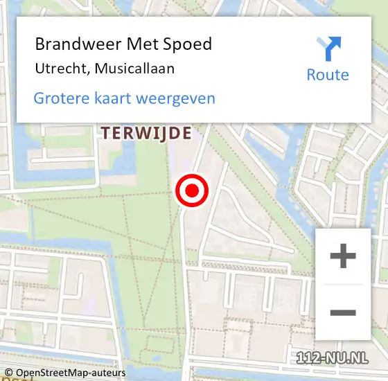 Locatie op kaart van de 112 melding: Brandweer Met Spoed Naar Utrecht, Musicallaan op 10 december 2023 20:57