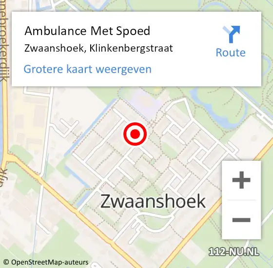 Locatie op kaart van de 112 melding: Ambulance Met Spoed Naar Zwaanshoek, Klinkenbergstraat op 10 december 2023 21:19