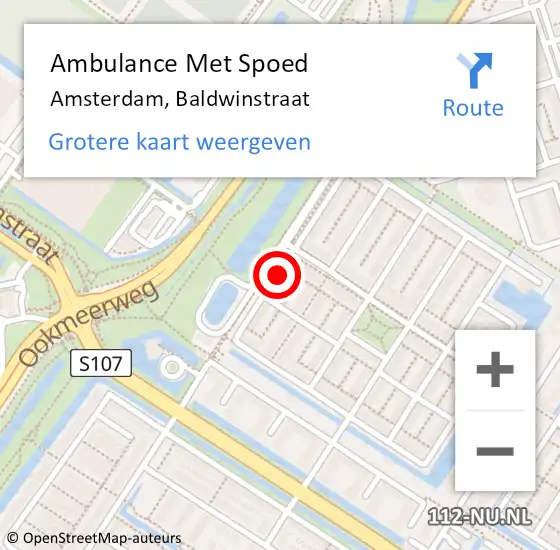 Locatie op kaart van de 112 melding: Ambulance Met Spoed Naar Amsterdam, Baldwinstraat op 10 december 2023 21:42
