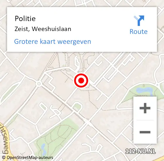 Locatie op kaart van de 112 melding: Politie Zeist, Weeshuislaan op 10 december 2023 22:14