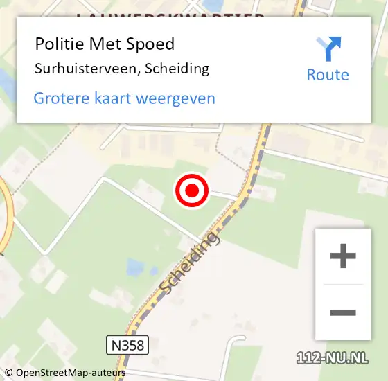 Locatie op kaart van de 112 melding: Politie Met Spoed Naar Surhuisterveen, Scheiding op 10 december 2023 22:16