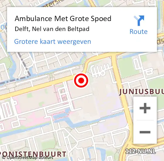 Locatie op kaart van de 112 melding: Ambulance Met Grote Spoed Naar Delft, Nel van den Beltpad op 10 december 2023 22:50