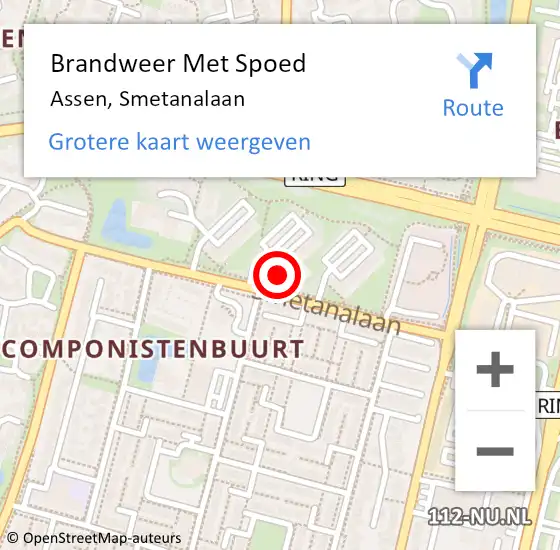 Locatie op kaart van de 112 melding: Brandweer Met Spoed Naar Assen, Smetanalaan op 10 december 2023 23:05