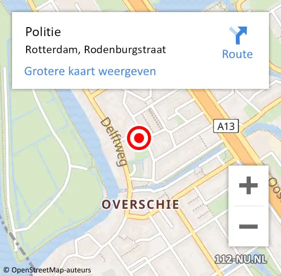 Locatie op kaart van de 112 melding: Politie Rotterdam, Rodenburgstraat op 10 december 2023 23:37