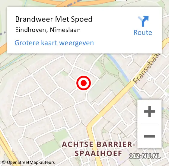 Locatie op kaart van de 112 melding: Brandweer Met Spoed Naar Eindhoven, Nîmeslaan op 10 december 2023 23:46